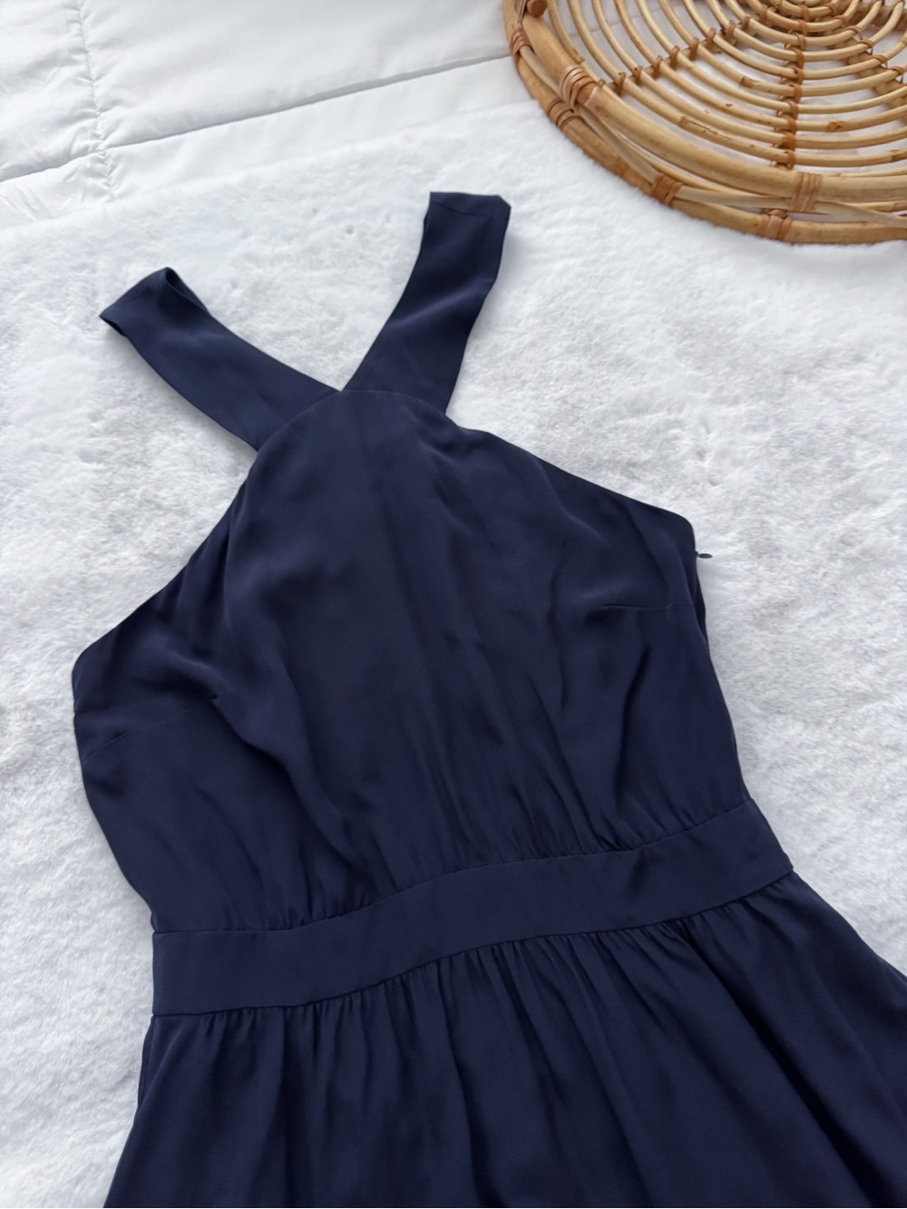Sezane Editions Alma Silk Mini Dress Navy Blue Halter Open Back Ruffle - Picture 6 of 12